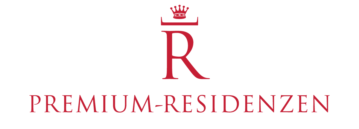 Rotes Logo mit einem stilisierten „R“, über dem eine Krone thront, darüber der Schriftzug „PREMIUM-RESIDENZEN“ in Großbuchstaben auf hellem Hintergrund.